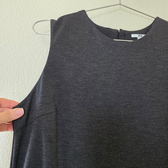 Uniqlo Black Sleeveless Shift Dress Womens Size M Gray Minimalist Rayon Blend - Picture 3 of 11